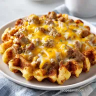 Sausage and Waffle Casserole for 7 Servings: Golden Brown