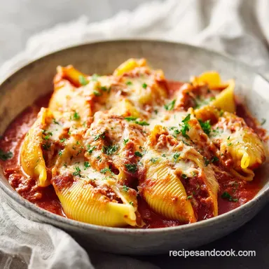 Baked Stuffed Shells with Ground Beef Recipe Card