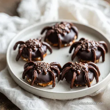 Dark Chocolate Pretzel Spiders for 18 Servings Recipe Card