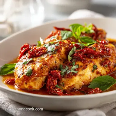 Creamy Tuscan Chicken Recipe with SunDried Tomatoes and Basil for 4 Servings