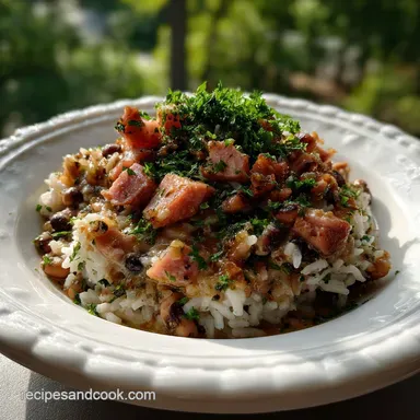 Crock Pot Hoppin John with Ham and Rice: Smoky & Tender Recipe Card