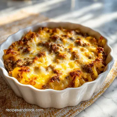 Cheesy Cheeseburger Casserole in a 9x13 Pan for 8 Servings Recipe Card