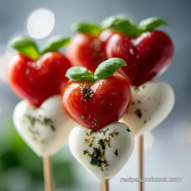 Delicious Valentines Day Finger Food Idea with Heart-Shaped Caprese Skewers Recipe Card