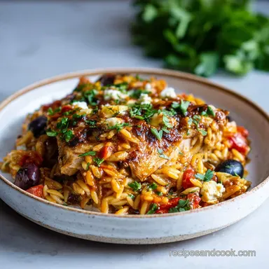 Greek Chicken Orzo Casserole with Lemon for 6