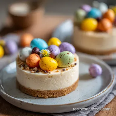 Easy Easter No Bake Cheesecake with Silky Vanilla Cream Filling