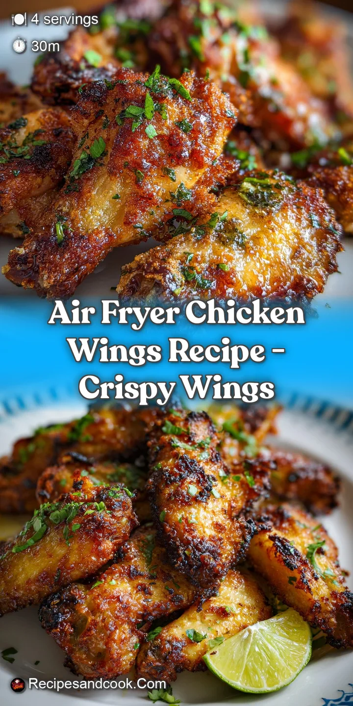 Close-up captures the glistening, perfectly crisped skin of an air fryer chicken wing. Irresistibly smoky and savory detail.