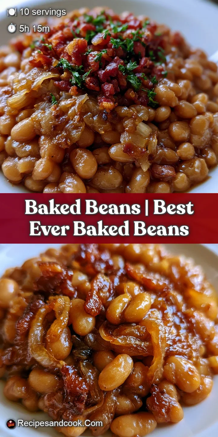Close-up of plump, tender navy beans coated in a sticky, shimmering brown molasses sauce with tiny bubbles.