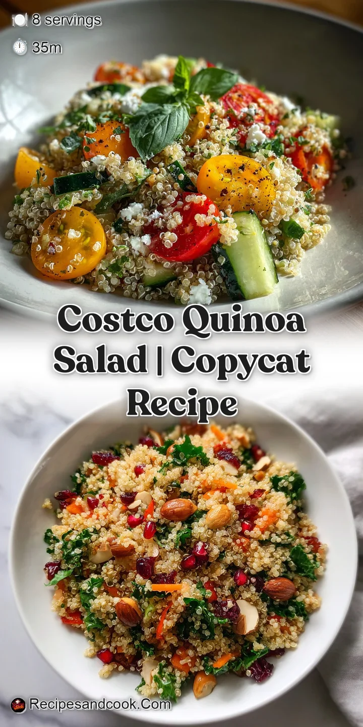 Close-up of a fresh quinoa salad with glistening vegetables. Quinoa texture and herb flecks are visible in the appetizing ...