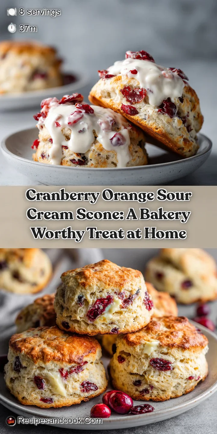 Close-up of a crumbly scone, revealing tender texture and vibrant flecks of cranberry and orange.