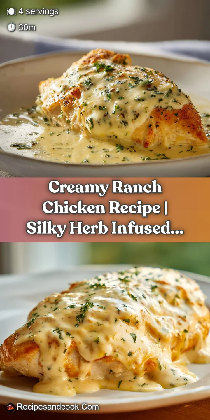 Close-up captures the creamy texture of ranch chicken, showcasing herbs and juicy browned bits; served with tender potatoes.