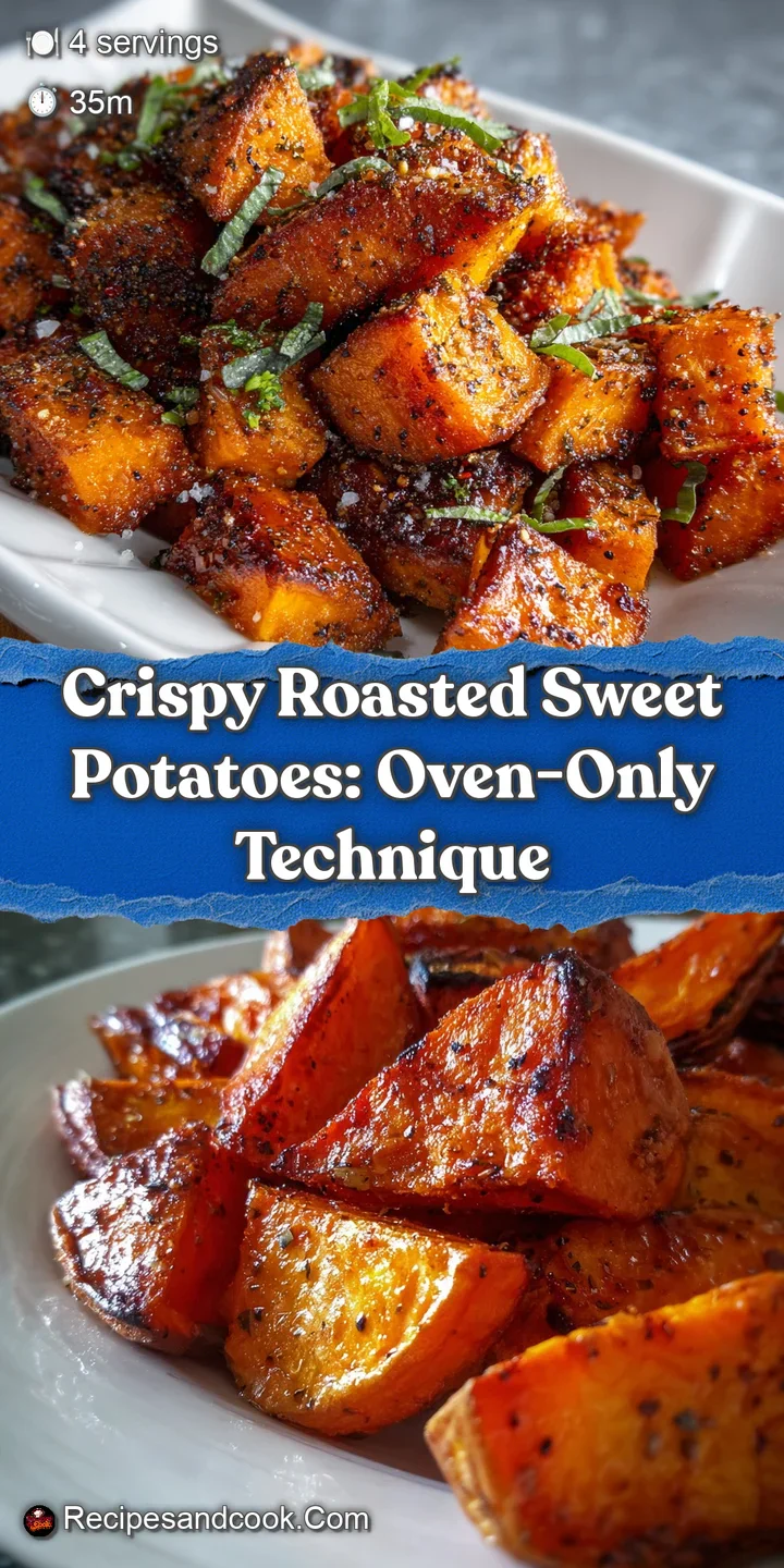 Close-up: glistening, caramelized surface of a roasted sweet potato cube reveals soft, fluffy interior and hints of smoky ...