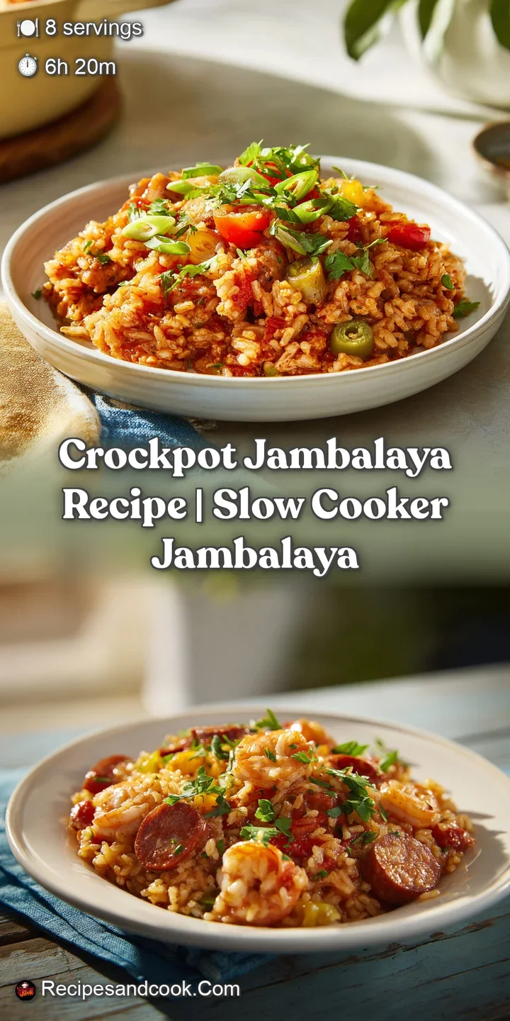 Close-up of glistening jambalaya: juicy chicken, smoky sausage, tender rice, and colorful vegetables swimming in a flavorf...