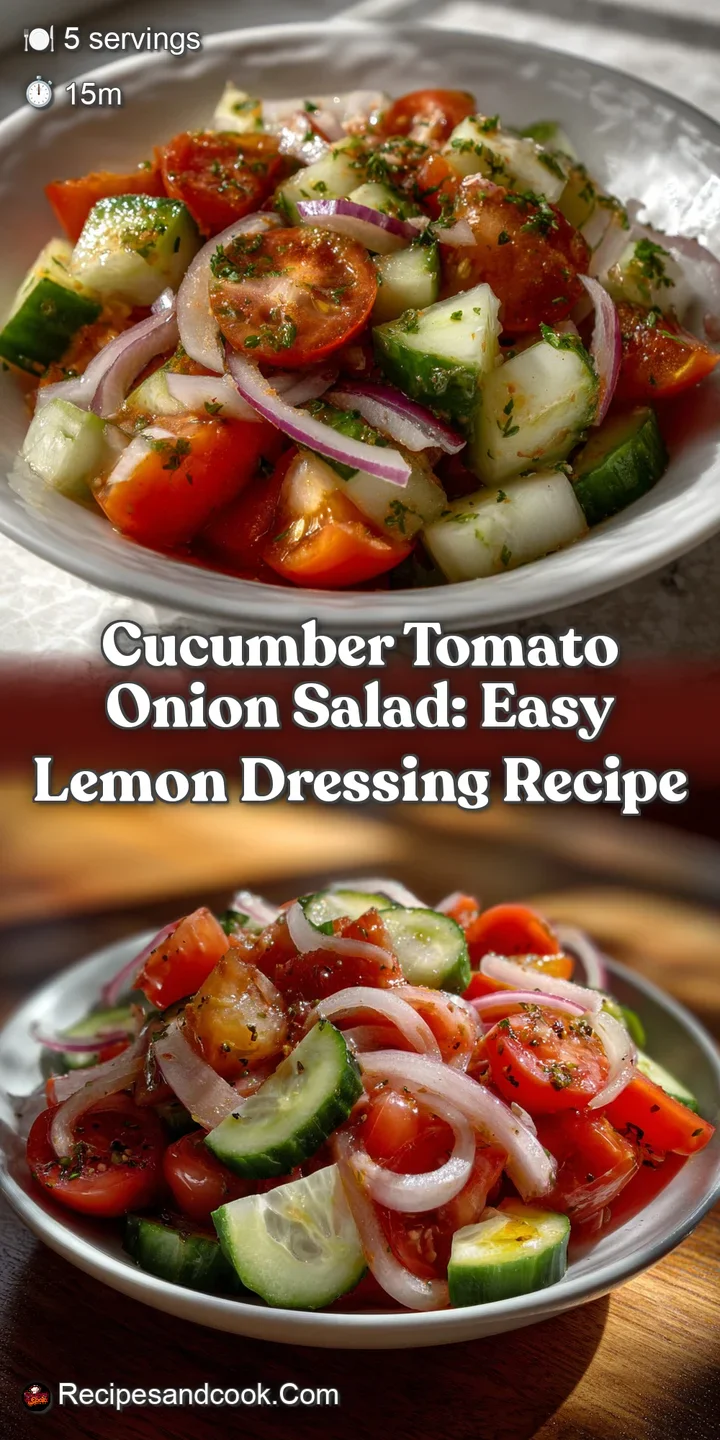 Vibrant red tomato wedges and crisp cucumber slices mingle with purple onion, a refreshing salad bursting with freshness.