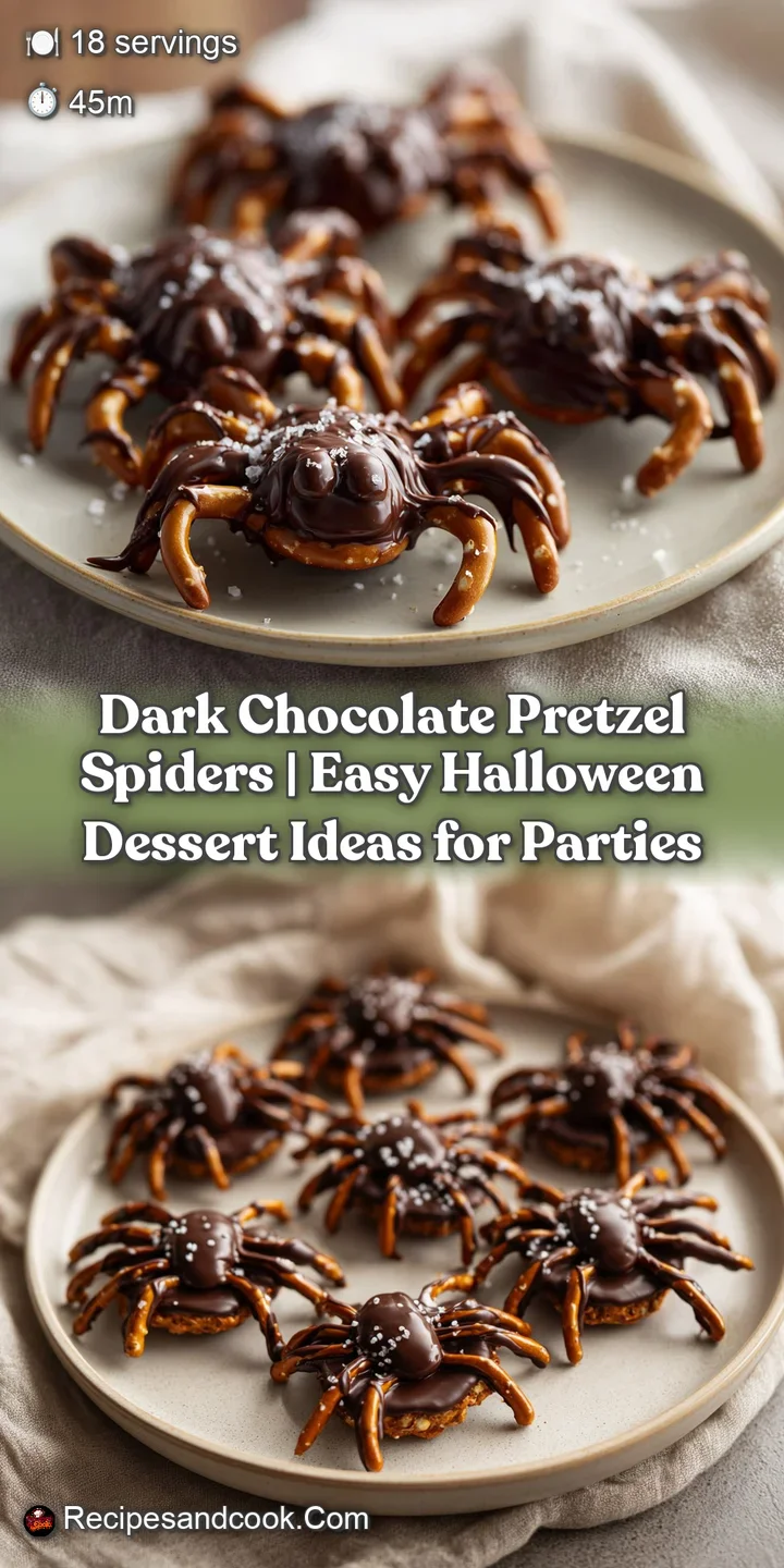 Close-up of a shiny dark chocolate pretzel spider, its intricate candy eyes and eight spindly legs sharply in focus.