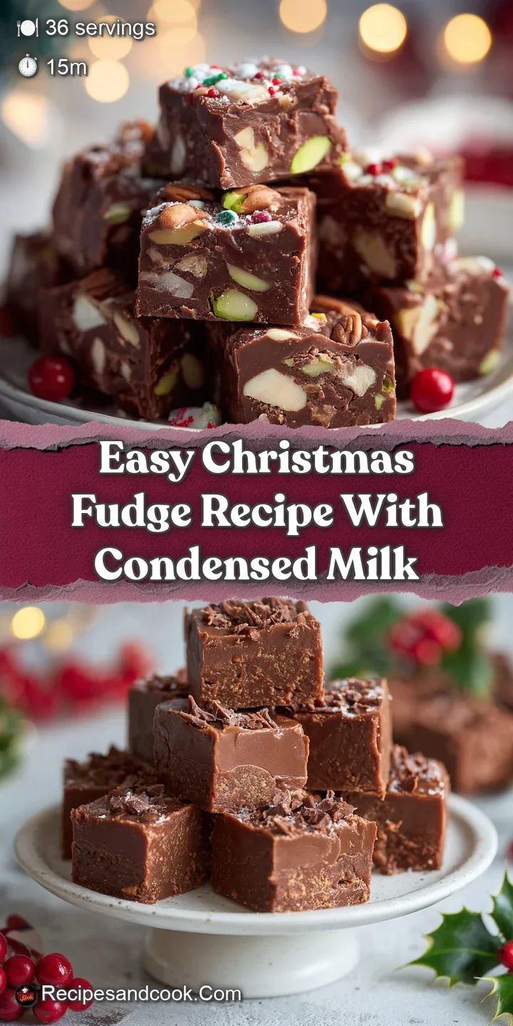 Close-up of decadent Christmas fudge, highlighting the creamy texture and colorful sprinkles on top of the rich, swirled c...