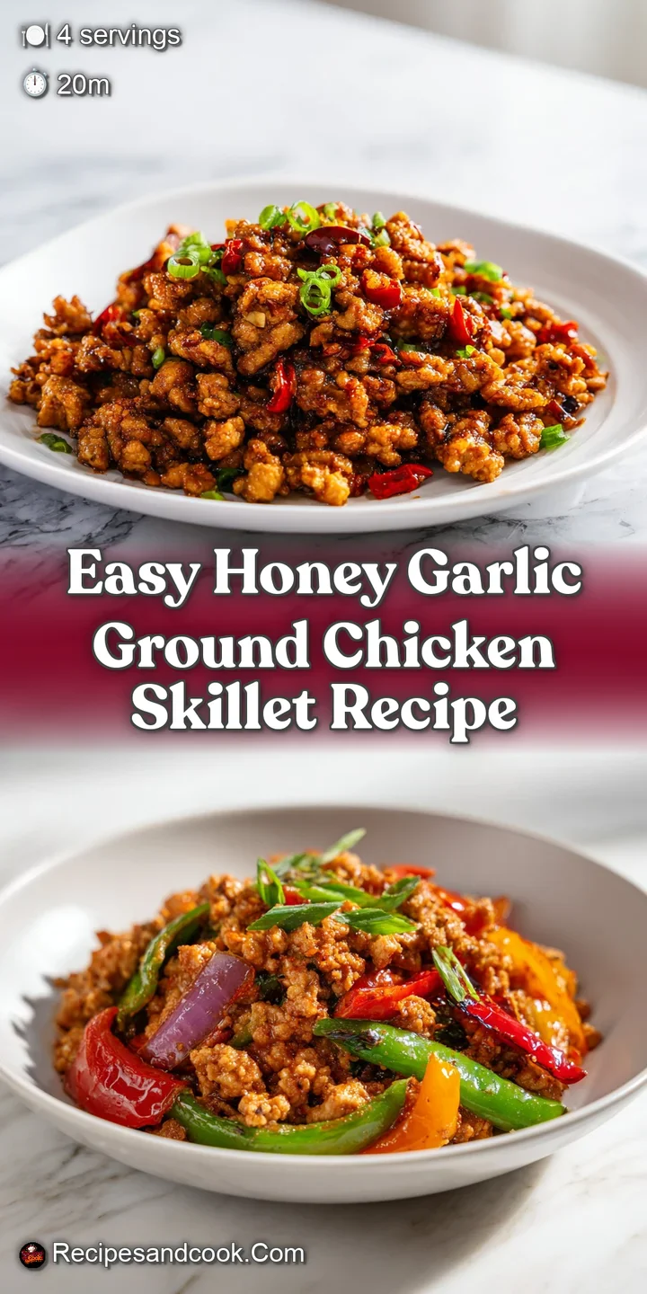 Close-up of glazed ground chicken. The sticky, honey garlic sauce coats every bite, promising a delicious, savory experience.