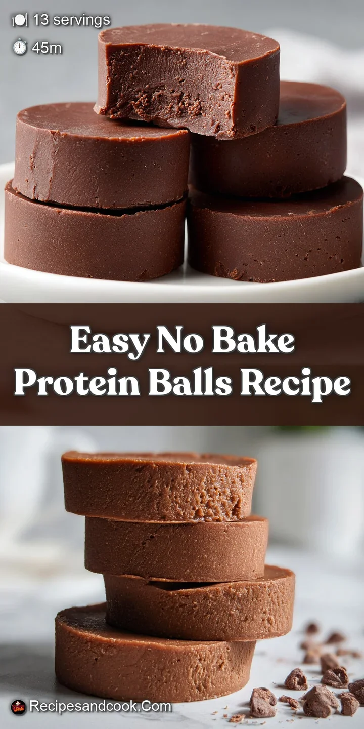 Close-up of a rich, dark protein ball revealing bits of nuts and seeds, with a slightly textured, tempting surface.