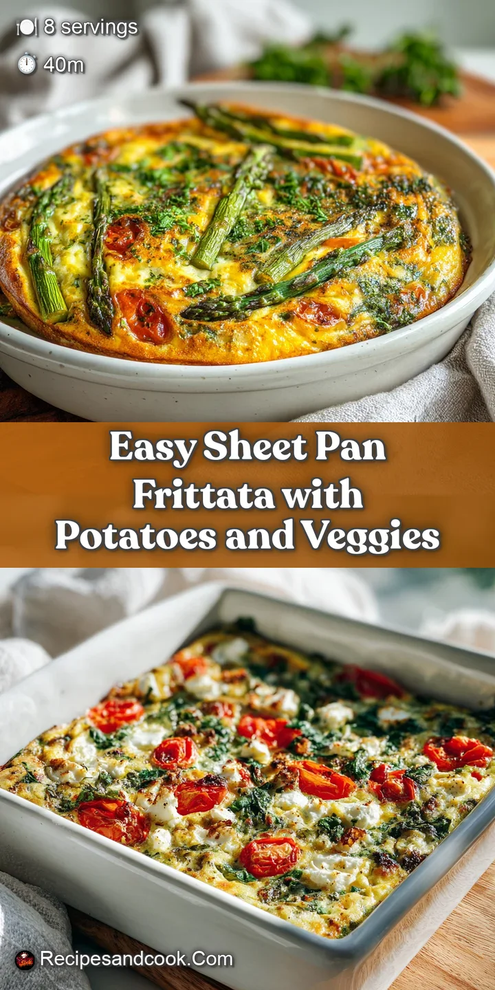 Close-up of a sheet pan frittata with potatoes, showcasing the slightly browned edges and vibrant herb flecks baked in.