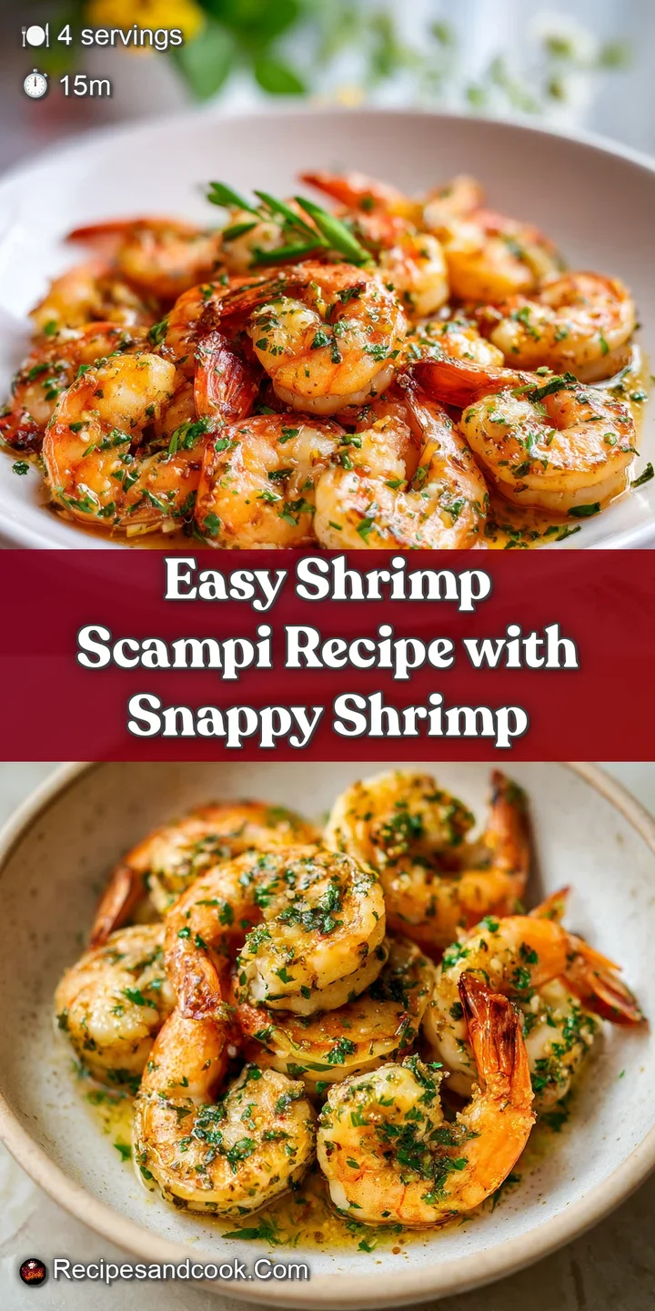 Close-up reveals tender, pink shrimp bathed in a rich, golden garlic sauce, tempting the viewer with a flavorful bite.