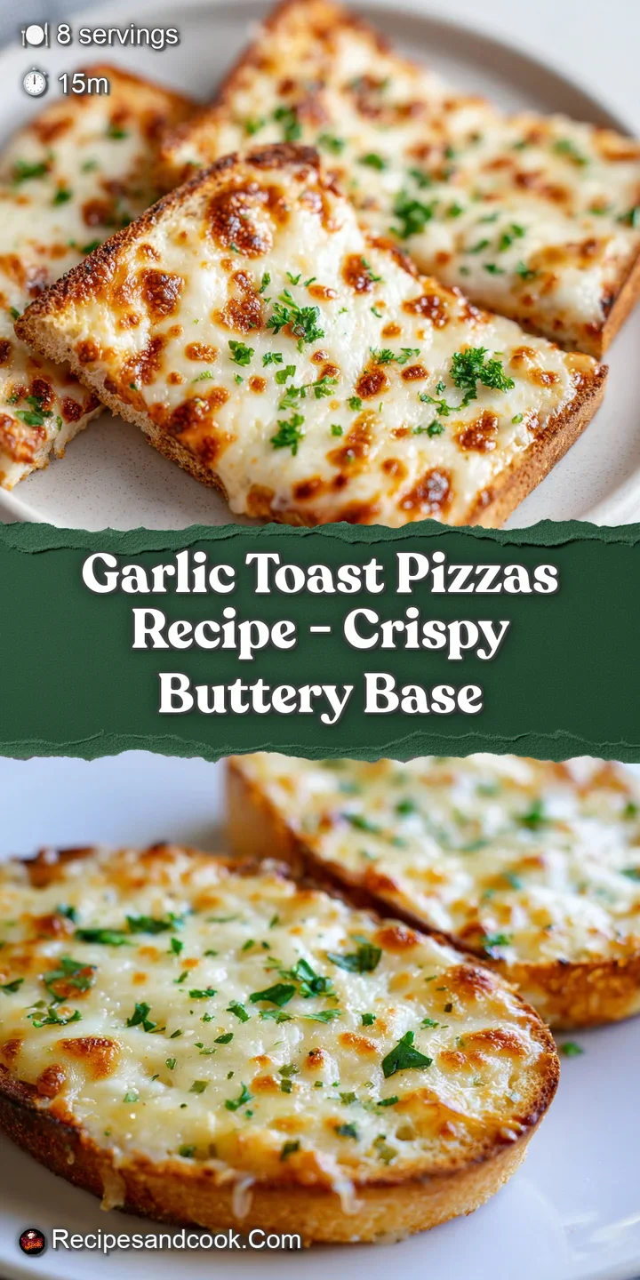 Close-up of a warm garlic toast pizza slice, showcasing melted cheese, toasted bread, and colorful herbs.