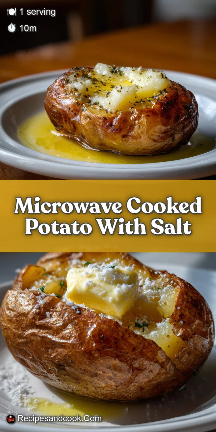 Close-up of a steamy potato showcasing a fluffy, inviting texture, glistening with melted butter and sprinkled salt.