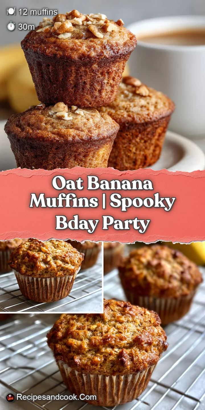 Close-up of a moist oat banana muffin, showcasing its golden crust and soft interior with visible banana pieces.