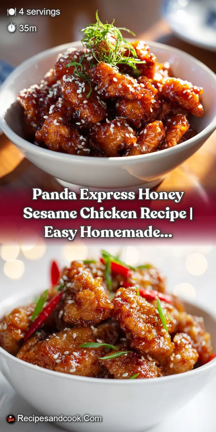 Close-up of perfectly fried chicken bathed in a rich, amber honey sesame sauce, catching the light.