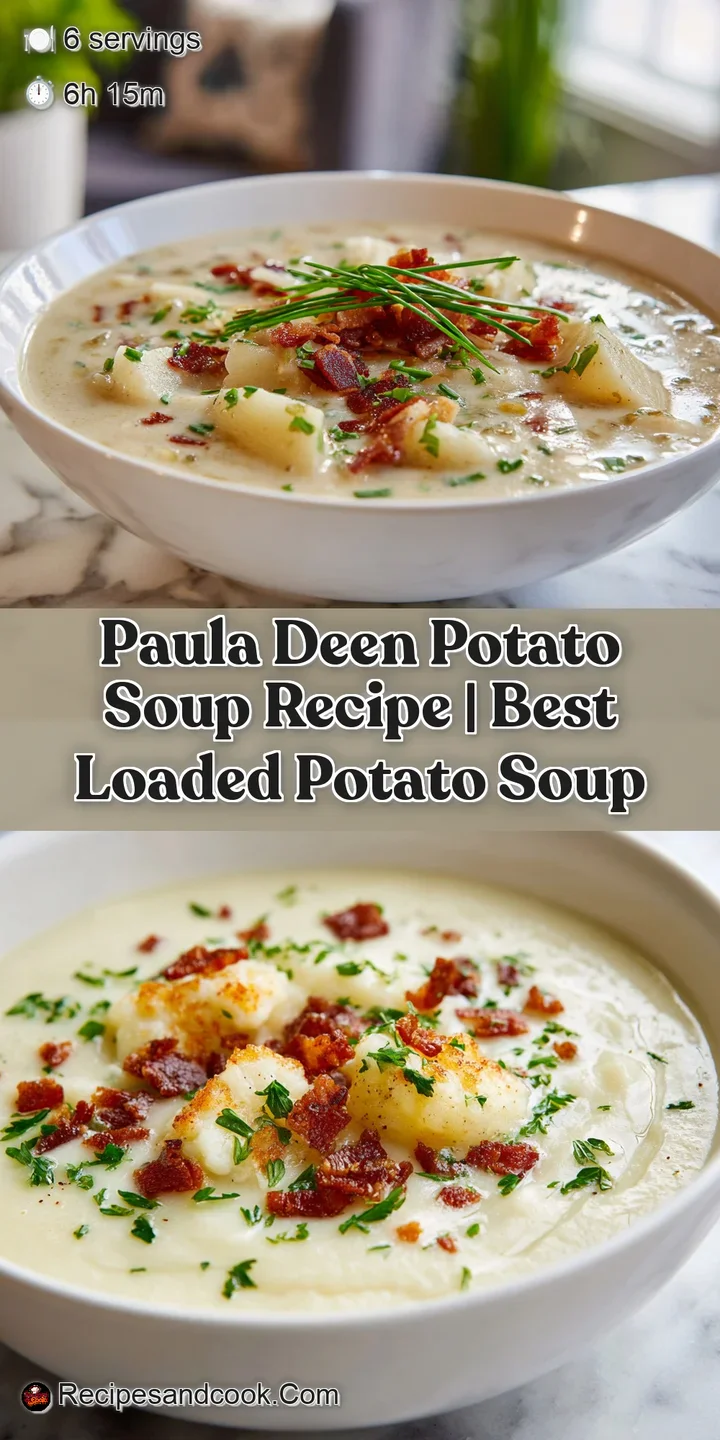 Rich, steaming potato soup with a smooth, luscious texture, studded with tender potato chunks.