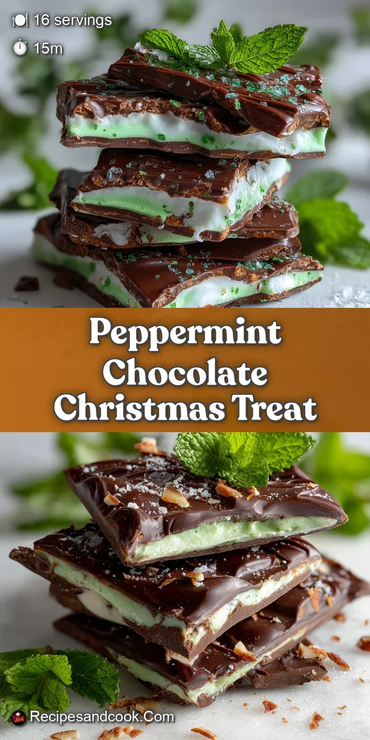 Close-up capturing the rich, dark chocolate interwoven with bright white peppermint swirls and crunchy candy cane pieces; ...