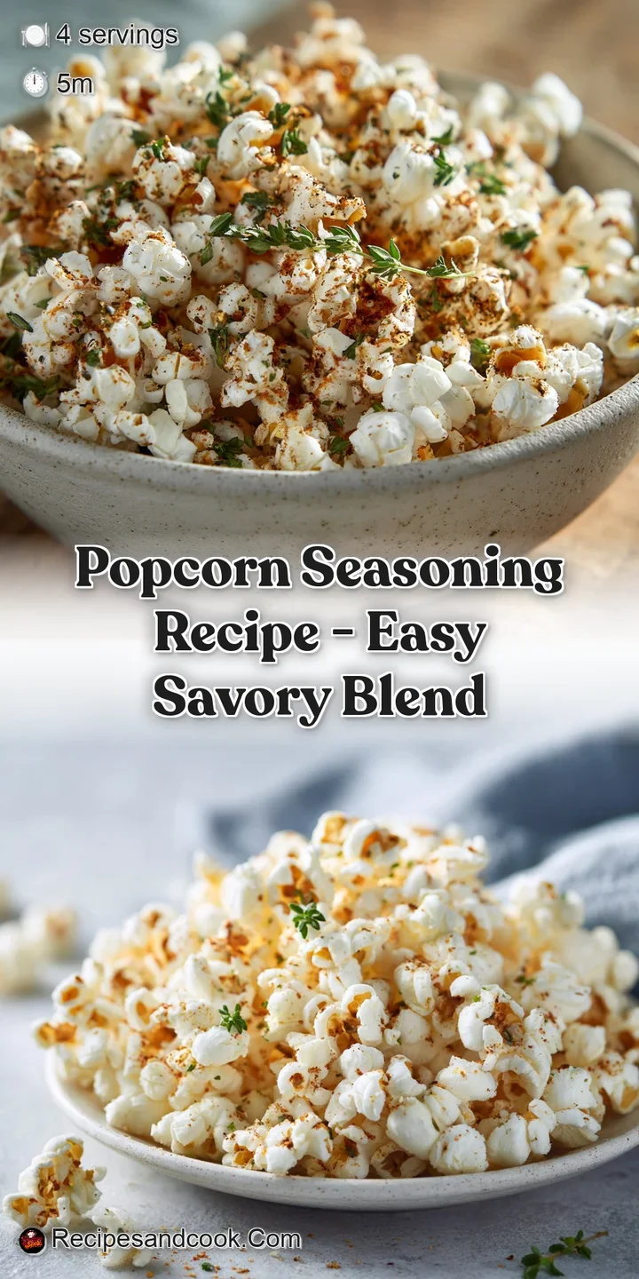 Close-up shows the textured surface of popcorn, highlighting the savory mix clinging to each kernel, hints of paprika and ...