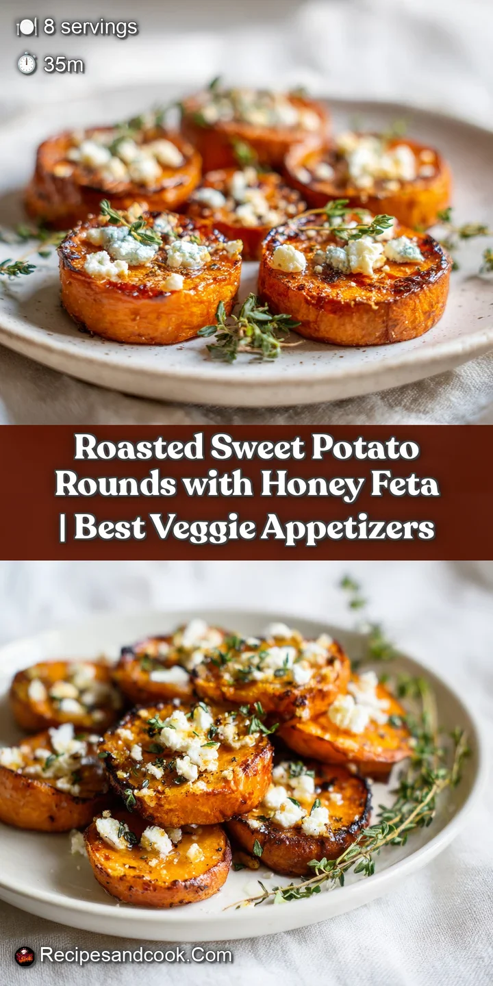 Close-up of a tender sweet potato round, its edges slightly browned, topped with creamy white feta and a shimmer of honey.
