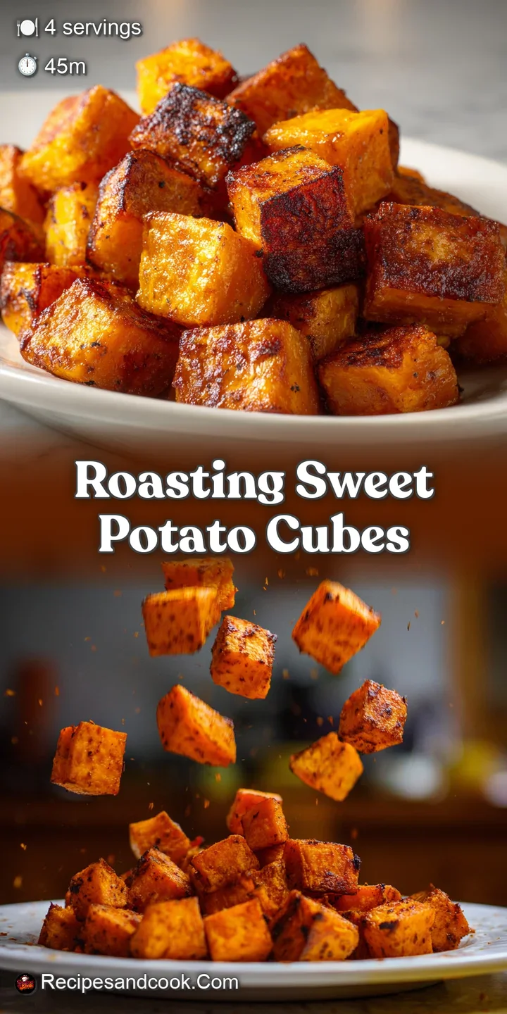 Close-up of crispy, roasted sweet potato edges, the soft orange interior peeking through, showcasing a slightly charred te...