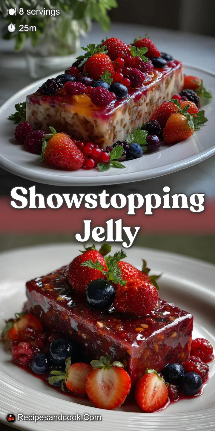 Close-up of glistening champagne jelly with plump raspberries and blueberries, a delicate dessert with a bubbly texture an...