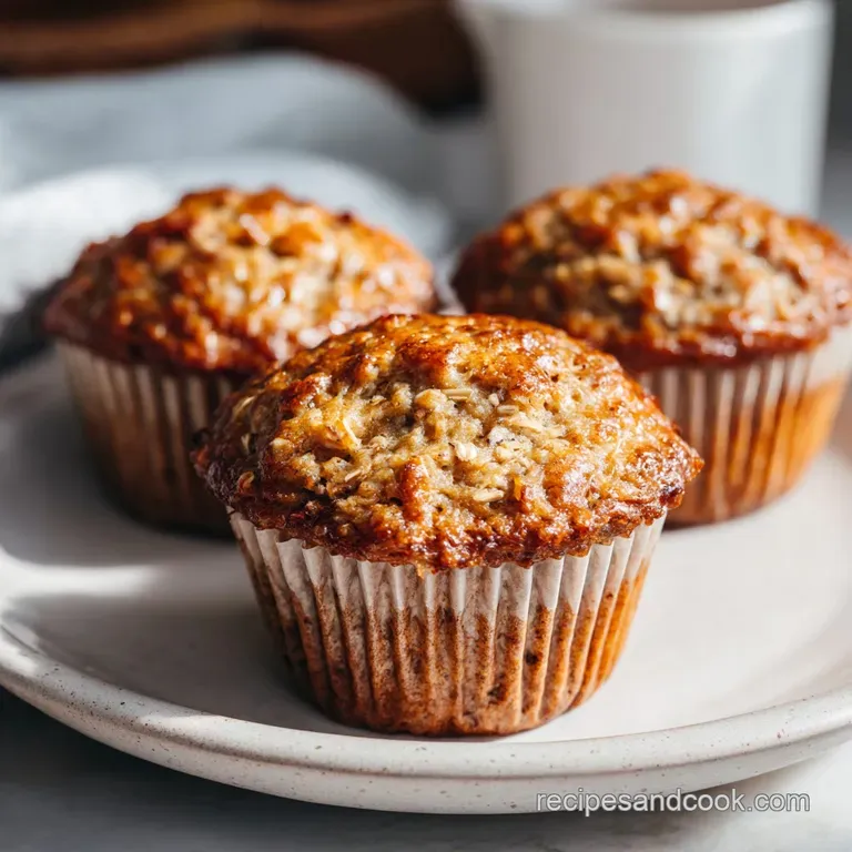 Warm banana oat muffin halved, showing moist interior. Streaks of sunlight highlight the crumbly top. Inviting and fresh.