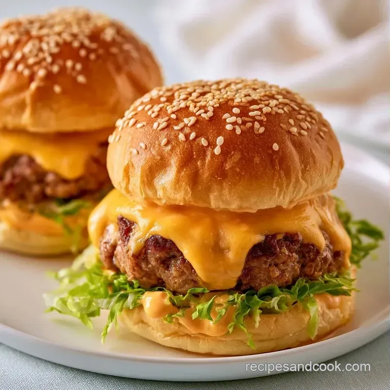 Mini beef burgers on a rustic wooden platter with creamy orange sauce and vibrant shredded lettuce garnishes.