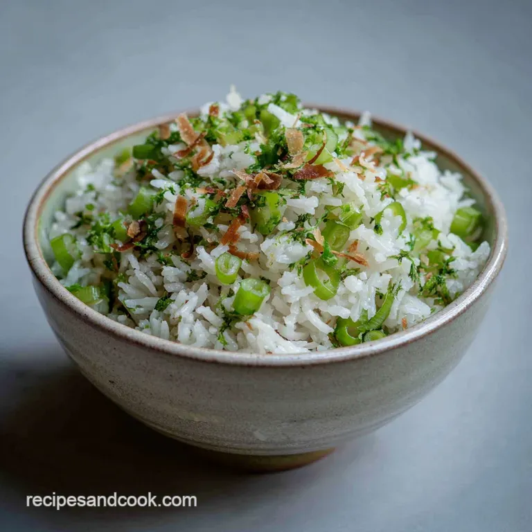 An artfully arranged plate featuring perfectly browned rice cakes, fresh garnishes, and a light sauce.