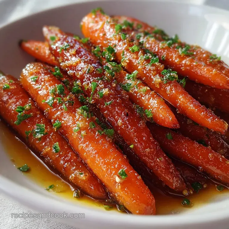Elegant swirl of tender, glazed carrots artfully arranged on a white plate. A sprinkle of fresh herbs adds bright color.