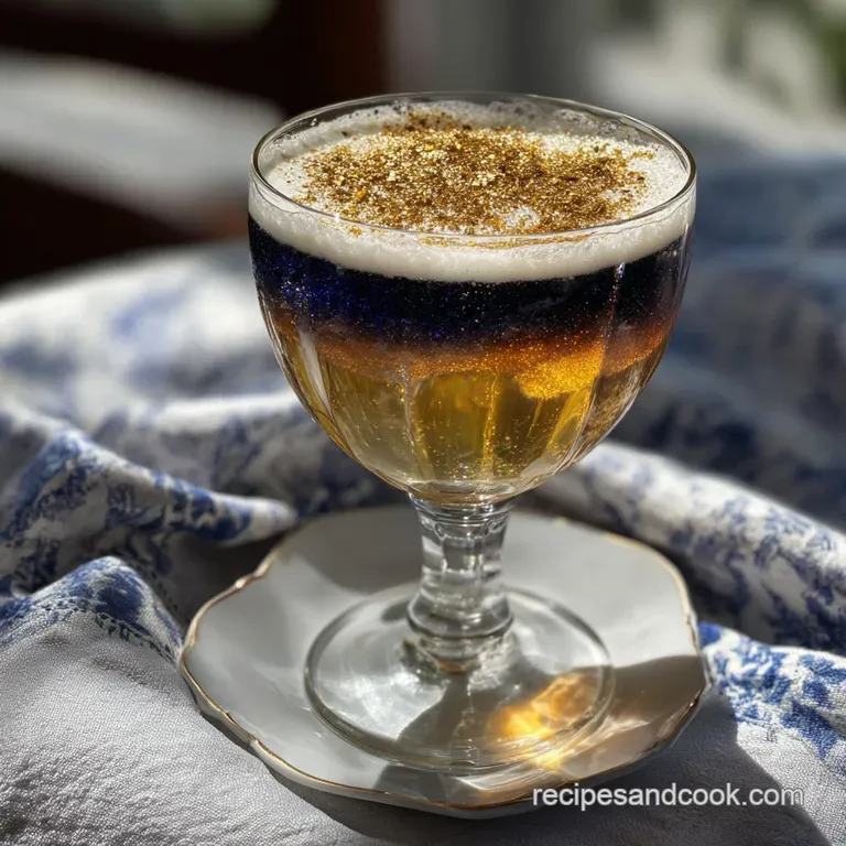 Elegant, chilled champagne cocktail in a crystal glass, rimmed with sugar, alongside festive gold and silver New Year's de...