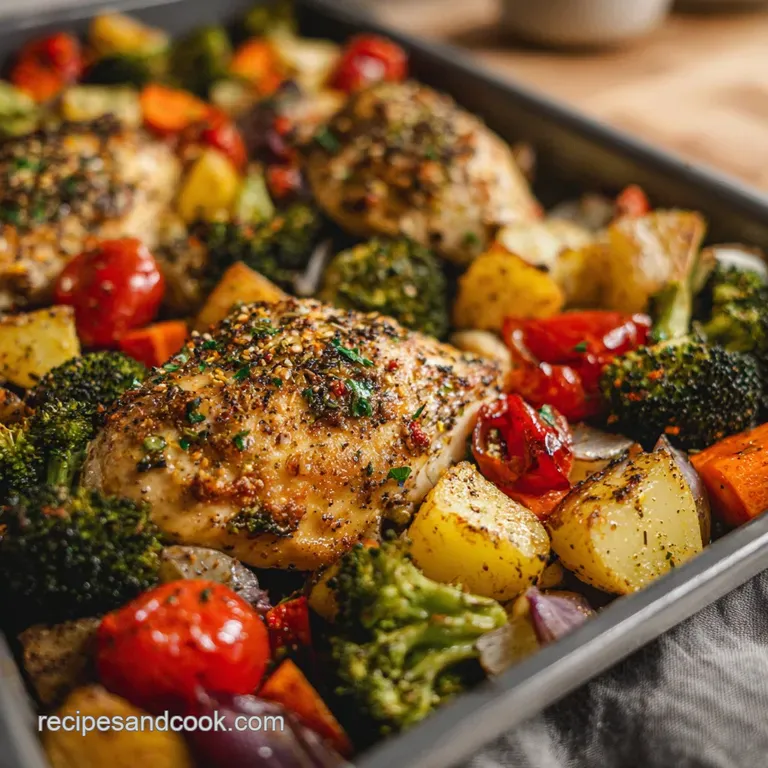 Perfectly arranged chicken and vegetables on a white plate, glistening with oil, hinting at savory, juicy tenderness.