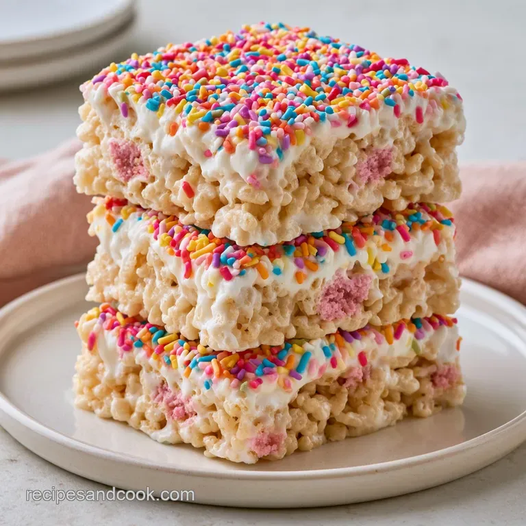 A colorful platter of shaped marshmallow cereal treats with tiny candy faces on a pastel blue wooden board.