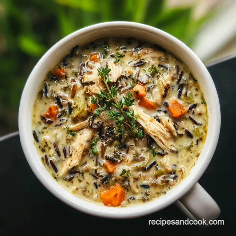 A steaming bowl of creamy chicken soup, garnished with fresh parsley. A rustic spoon and linen napkin add warmth.
