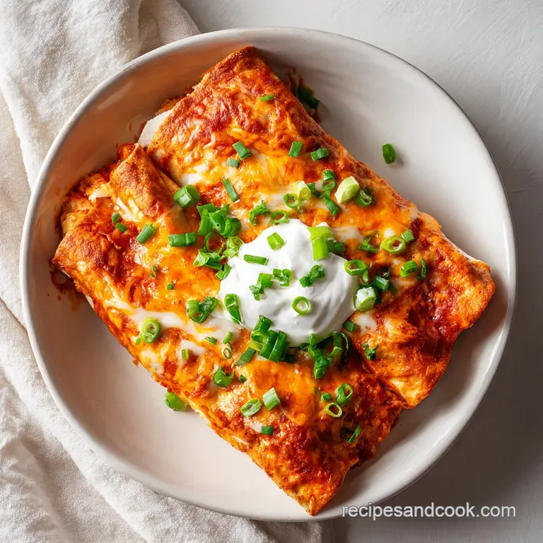A neatly arranged portion of creamy enchiladas, garnished with fresh pico de gallo and a drizzle of crema.