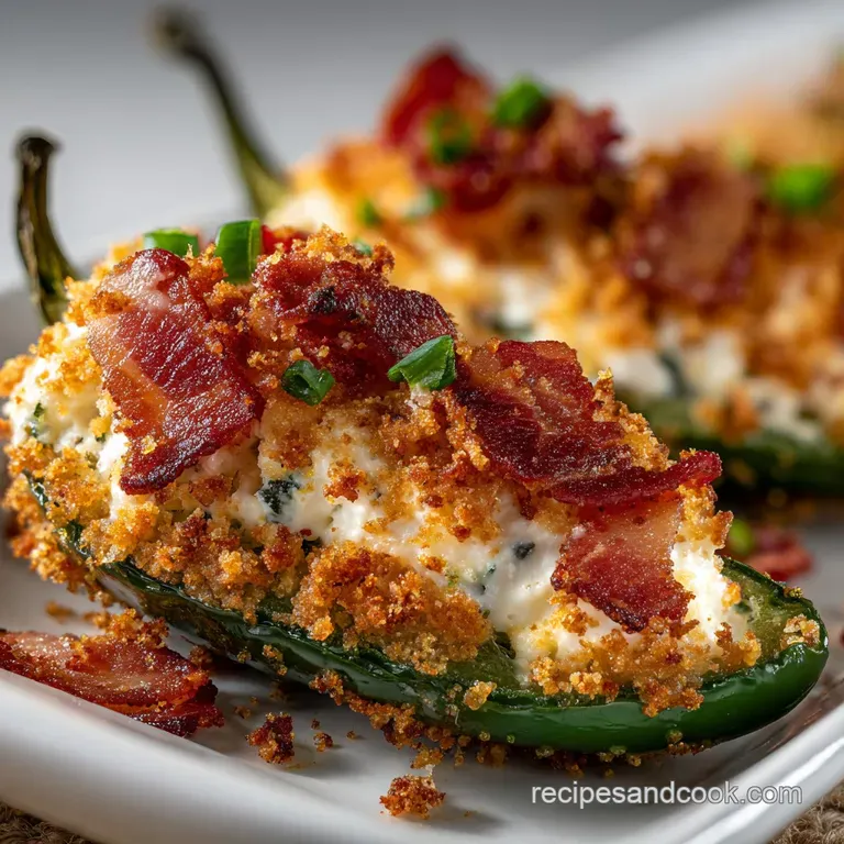 Plated jalape&ntilde;o poppers glistening with savory oil, alongside a cool, inviting ramekin of creamy ranch dip.