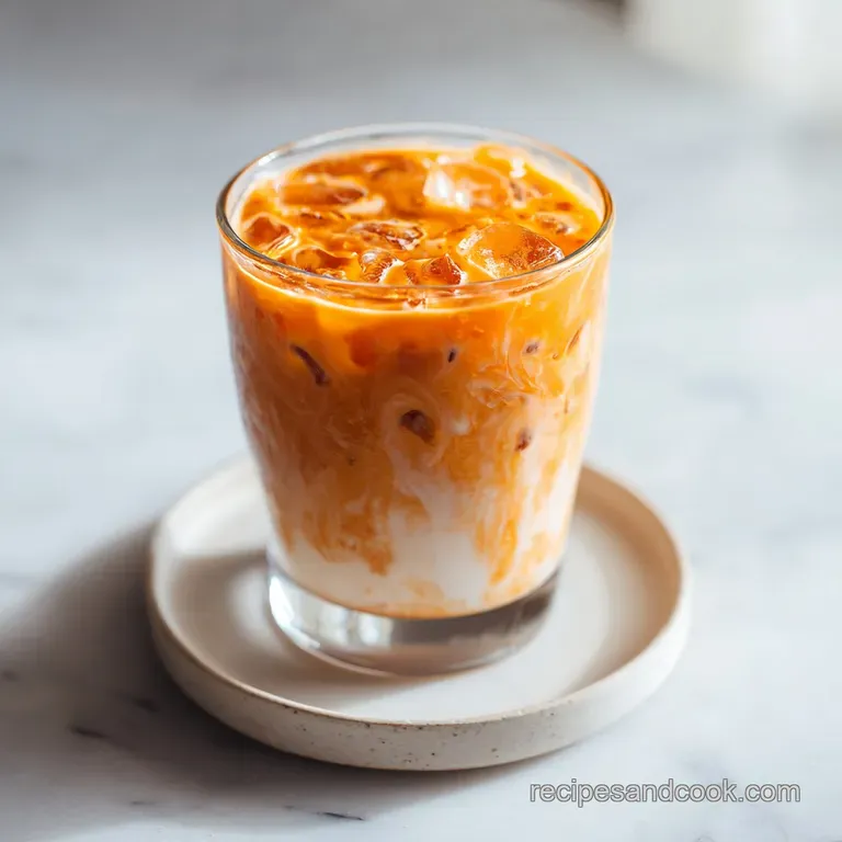 Two glasses of vibrant orange Thai iced tea with condensation, garnished with mint.
