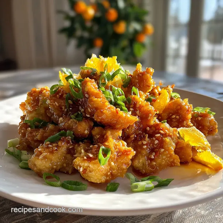 Glossy, glazed orange chicken thigh on a plate, steaming slightly, garnished with scallions and vibrant orange zest.