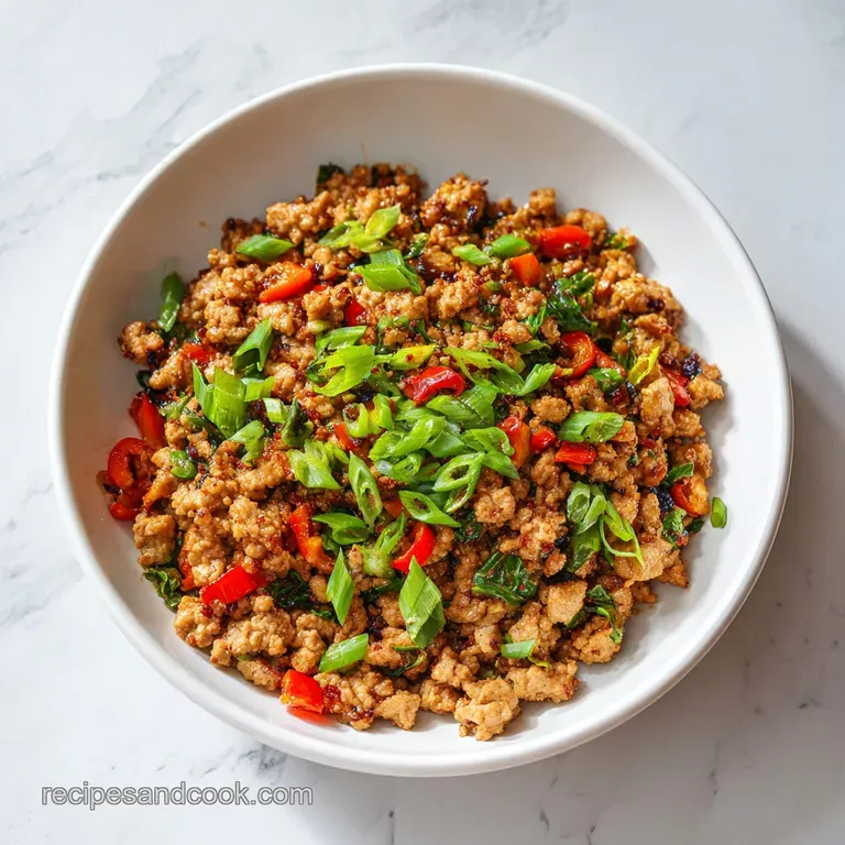 A spoonful of juicy chicken over fluffy rice, garnished with bright green scallions. A savory-sweet explosion of flavor.