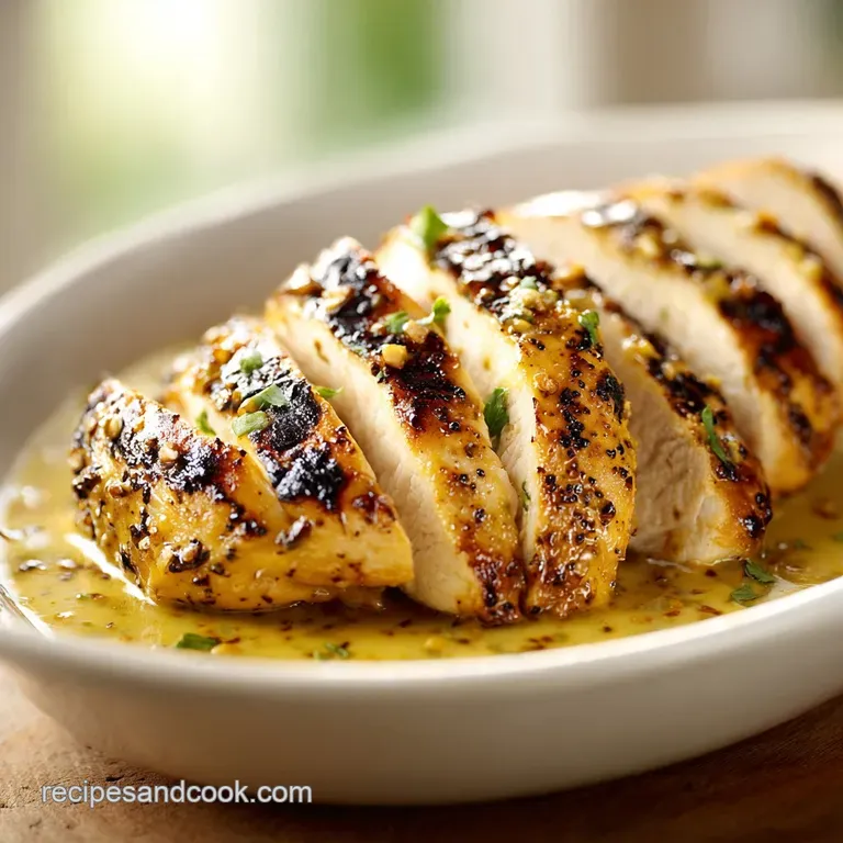 Glazed honey mustard chicken breast on a bright white plate, paired with vibrant green asparagus spears and lemon wedge fo...