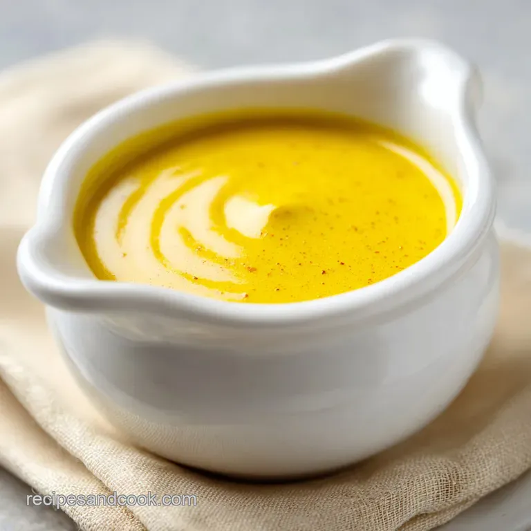 Elegant honey mustard sauce drizzled over a vibrant green salad, adding a touch of golden sweetness. Light reflecting off ...