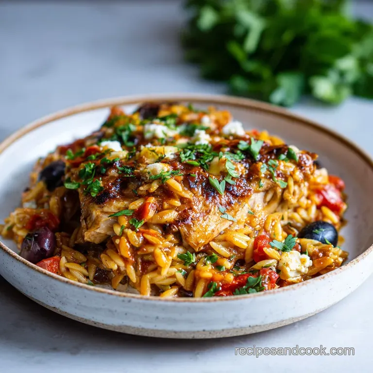 Lemon Greek Chicken Orzo Casserole Bake