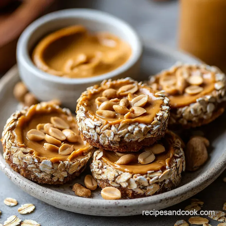 Three peanut butter oat balls arranged on a small plate, topped with chopped peanuts, creating a rustic, wholesome dessert.